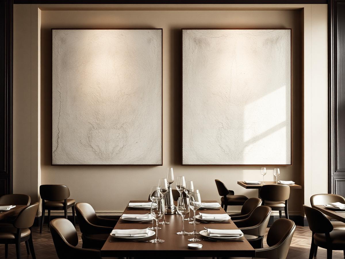 Pair of textured canvases in a restaurant dining room
